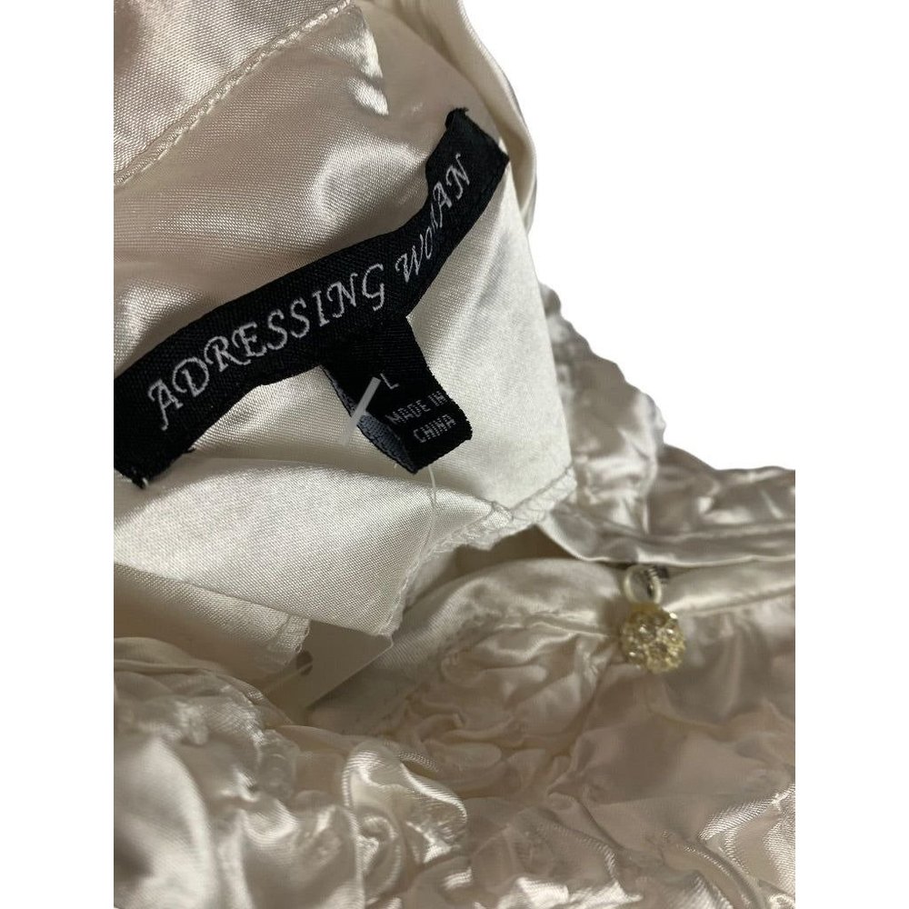 Large Addressing Woman‎ New Ivory Pucker Satin Full Zip Sequin Jacket - Picture 9 of 10